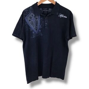 Affliction Men's 3X Large Black Short Sleeve Graphic Cross Lion Polo Shirt